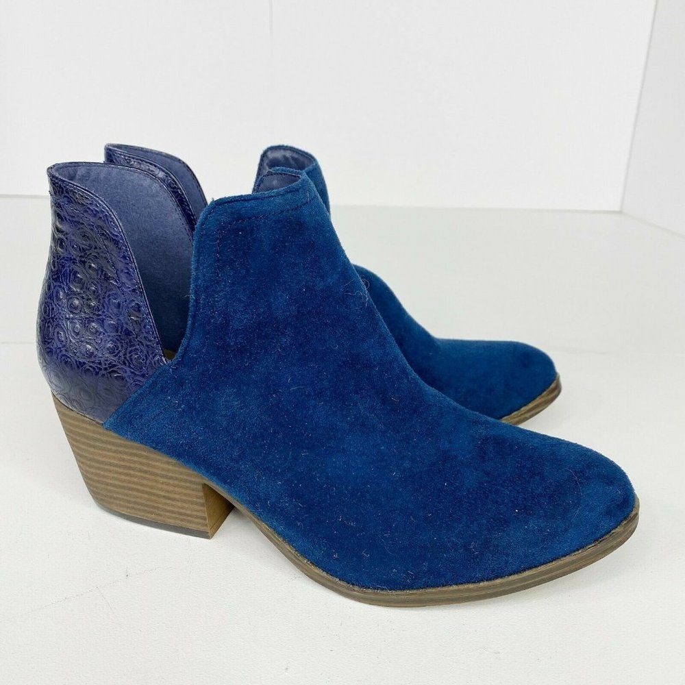 Boutique x Corky's Kippi Blue Vegan Faux Suede Leather Ankle Boots Shoes Size 10